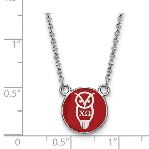 LogoArt Chi Omega Necklace - Sterling Silver Rhodium-Plated Sorority Symbol Small Color Enamel Pendant 18 Inch - SS042CHO-18 - View 2