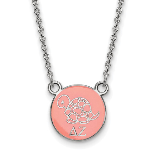 LogoArt Delta Zeta Necklace - Sterling Silver Rhodium-Plated Sorority Symbol Small Color Enamel Pendant 18 Inch - SS042DZ-18