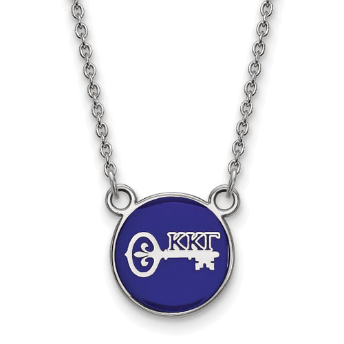 LogoArt Kappa Kappa Gamma Necklace - Sterling Silver Rhodium-Plated Sorority Symbol Small Color Enamel Pendant 18 Inch - SS042KKG-18