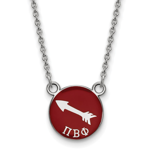 LogoArt Pi Beta Phi Necklace - Sterling Silver Rhodium-Plated Sorority Symbol Small Color Enamel Pendant 18 Inch - SS042PBP-18