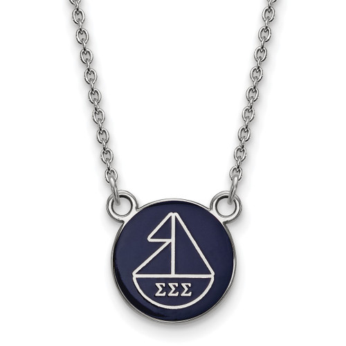 LogoArt Sigma Sigma Sigma Necklace - Sterling Silver Rhodium-Plated Sorority Symbol Small Color Enamel Pendant 18 Inch - SS042SSS-18