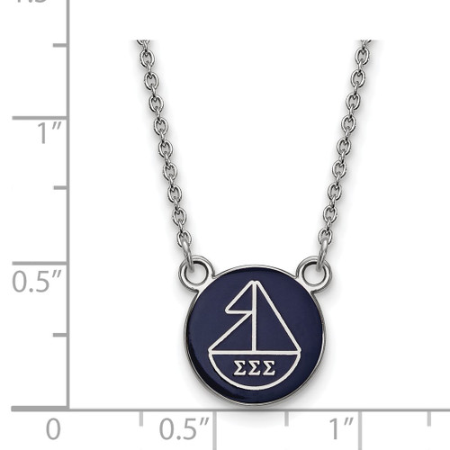 LogoArt Sigma Sigma Sigma Necklace - Sterling Silver Rhodium-Plated Sorority Symbol Small Color Enamel Pendant 18 Inch - SS042SSS-18 - View 2