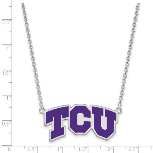 LogoArt Texas Christian University Necklace - Sterling Silver Rhodium-Plated T-C-U Large Enameled Pendant 18 Inch - View 2
