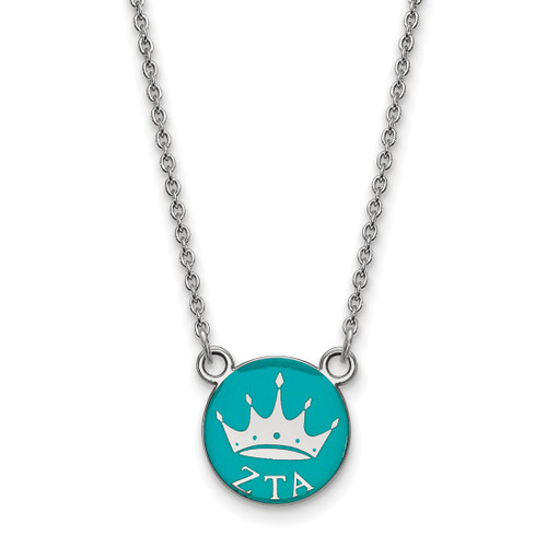 LogoArt Zeta Tau Alpha Necklace - Sterling Silver Rhodium-Plated Sorority Symbol Small Color Enamel Pendant 18 Inch, 12 mm Wide - SS042ZTA-18