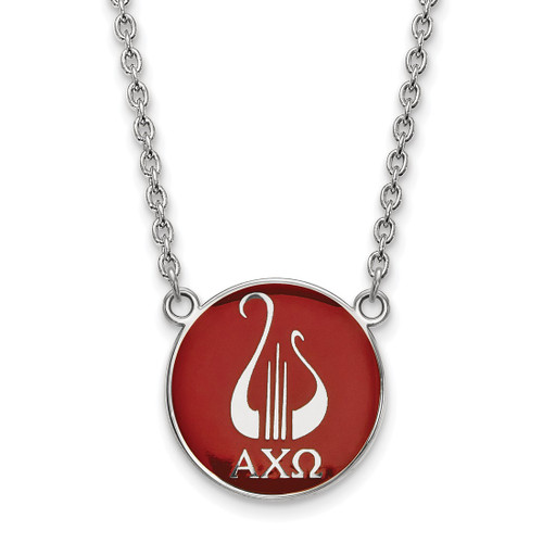 LogoArt Alpha Chi Omega Necklace - Sterling Silver Rhodium-Plated Sorority Symbol Large Color Enamel Pendant 18 Inch - SS043ACO-18