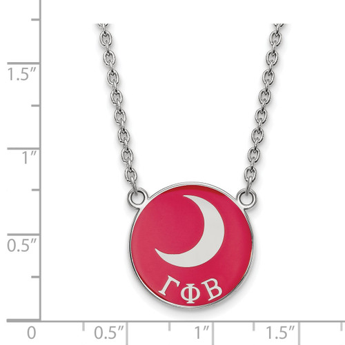 LogoArt Gamma Phi Beta Necklace - Sterling Silver Rhodium-Plated Sorority Symbol Large Color Enamel Pendant 18 Inch - SS043GPB-18 - View 2