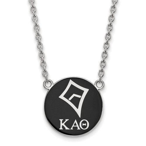 LogoArt Kappa Alpha Theta Necklace - Sterling Silver Rhodium-Plated Sorority Symbol Large Color Enamel Pendant 18 Inch - SS043KAT-18