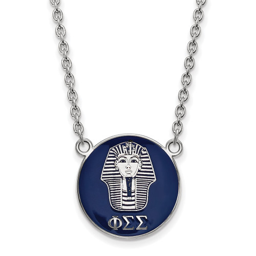 LogoArt Phi Sigma Sigma Necklace - Sterling Silver Rhodium-Plated Sorority Symbol Large Color Enamel Pendant 18 Inch - SS043PSS-18