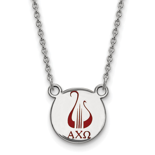 LogoArt Alpha Chi Omega Necklace - Sterling Silver Rhodium-Plated Sorority Symbol Small Color Enamel Pendant 18 Inch - SS044ACO-18