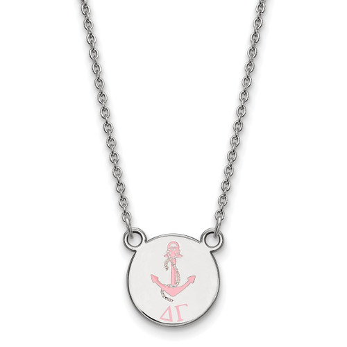 LogoArt Delta Gamma Necklace - Sterling Silver Rhodium-Plated Sorority Symbol Small Color Enamel Pendant 18 Inch - SS044DG-18
