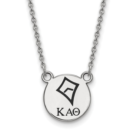 LogoArt Kappa Alpha Theta Necklace - Sterling Silver Rhodium-Plated Sorority Symbol Small Color Enamel Pendant 18 Inch - SS044KAT-18
