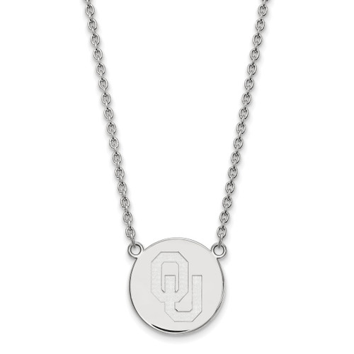 LogoArt University of Oklahoma Necklace - Sterling Silver Rhodium-Plated O-U Large Disc 18 Inch