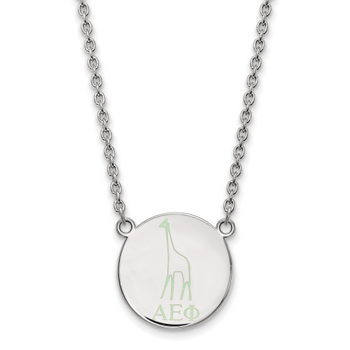 LogoArt Alpha Epsilon Phi Necklace - Sterling Silver Rhodium-Plated Sorority Symbol Large Color Enamel Pendant 18 Inch