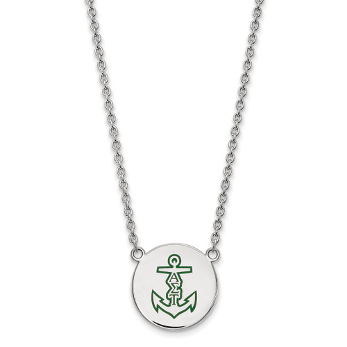 LogoArt Alpha Sigma Tau Necklace - Sterling Silver Rhodium-Plated Sorority Symbol Large Color Enamel Pendant 18 Inch - SS045ALS-18