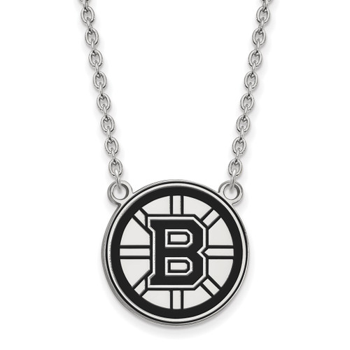 LogoArt Boston Bruins Necklace - Sterling Silver Rhodium-Plated Large Enameled Pendant 18 Inch