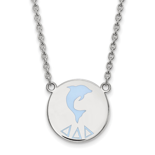 LogoArt Delta Delta Delta Necklace - Sterling Silver Rhodium-Plated Sorority Symbol Large Color Enamel Pendant 18 Inch - SS045DDD-18