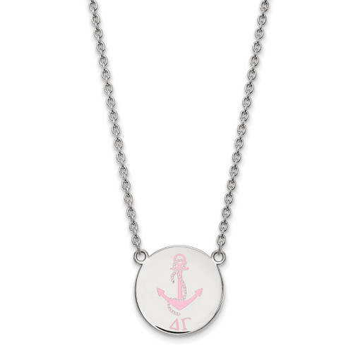 LogoArt Delta Gamma Necklace - Sterling Silver Rhodium-Plated Sorority Symbol Large Color Enamel Pendant 18 Inch - SS045DG-18