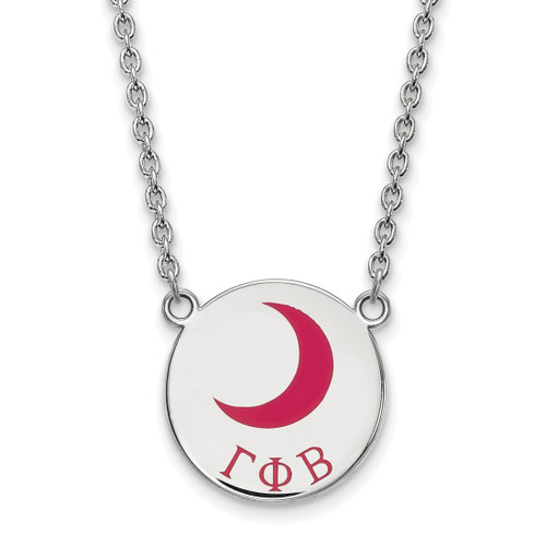 LogoArt Gamma Phi Beta Necklace - Sterling Silver Rhodium-Plated Sorority Symbol Large Color Enamel Pendant 18 Inch - SS045GPB-18