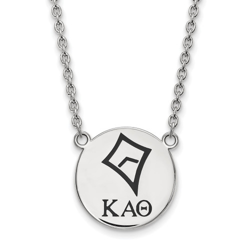 LogoArt Kappa Alpha Theta Necklace - Sterling Silver Rhodium-Plated Sorority Symbol Large Color Enamel Pendant 18 Inch - SS045KAT-18