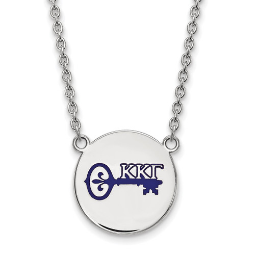 LogoArt Kappa Kappa Gamma Necklace - Sterling Silver Rhodium-Plated Sorority Symbol Large Color Enamel Pendant 18 Inch - SS045KKG-18
