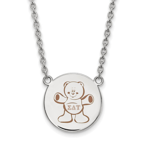 LogoArt Sigma Delta Tau Necklace - Sterling Silver Rhodium-Plated Sorority Symbol Large Color Enamel Pendant 18 Inch - SS045SDT-18
