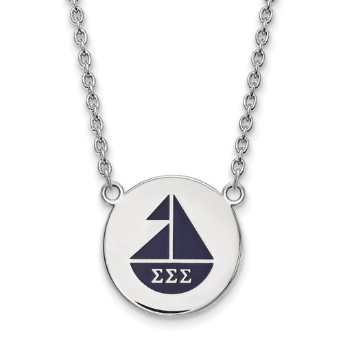 LogoArt Sigma Sigma Sigma Necklace - Sterling Silver Rhodium-Plated Sorority Symbol Large Color Enamel Pendant 18 Inch - SS045SSS-18