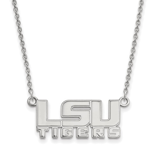 LogoArt Louisiana State University Necklace - Sterling Silver Rhodium-Plated L-S-U Tigers Small Pendant 18 Inch