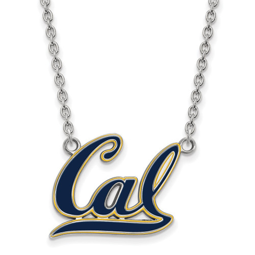 LogoArt University of California Berkeley Necklace - Sterling Silver Rhodium-Plated Large Enameled Pendant 18 Inch