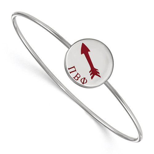 LogoArt Pi Beta Phi Bracelet - Sterling Silver Rhodium-Plated Enameled Slip-on Bangle - SS048PBP-7