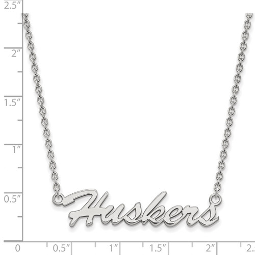 LogoArt University of Nebraska Necklace - Sterling Silver Rhodium-Plated Huskers Script Medium Pendant 18 Inch - View 2