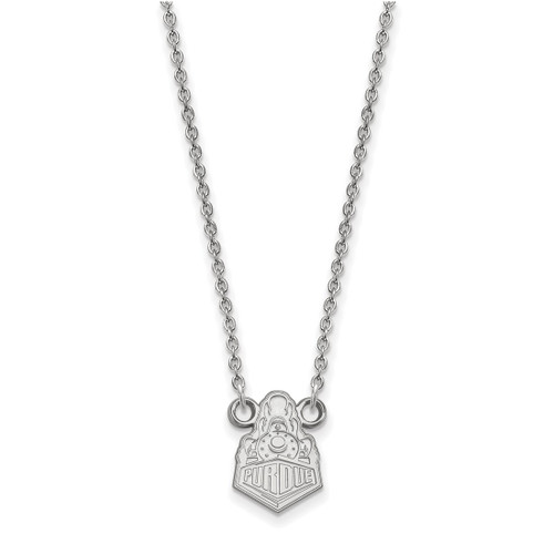 LogoArt Purdue University Necklace - Sterling Silver Rhodium-Plated Boilermakers Train Logo Small Pendant 18 Inch