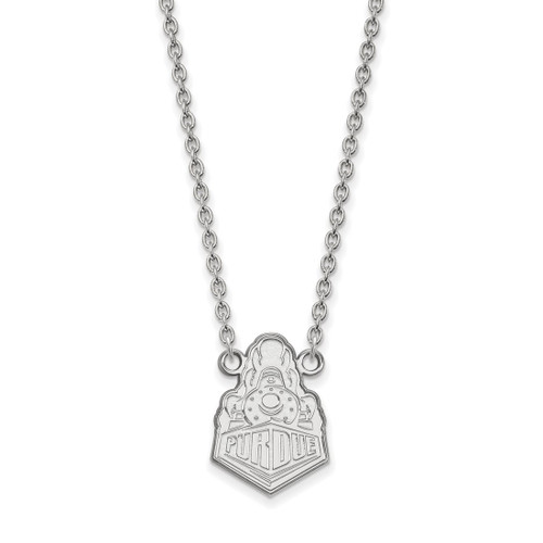 LogoArt Purdue University Necklace - Sterling Silver Rhodium-Plated Boilermakers Train Logo Large Pendant 18 Inch