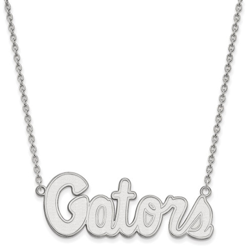 LogoArt University of Florida Necklace - Sterling Silver Rhodium-Plated Gators Script Large Pendant 18 Inch