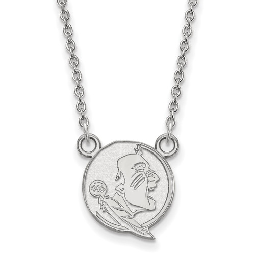 LogoArt Florida State University Necklace - Sterling Silver Rhodium-Plated Seminole Small Pendant 18 Inch