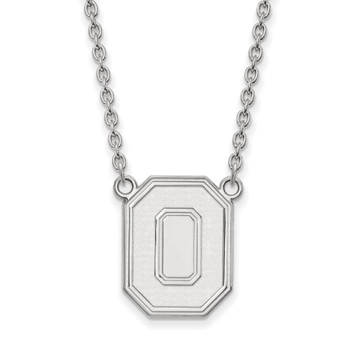 LogoArt Ohio State University Necklace - Sterling Silver Rhodium-Plated The Letter O Large Pendant 18 Inch