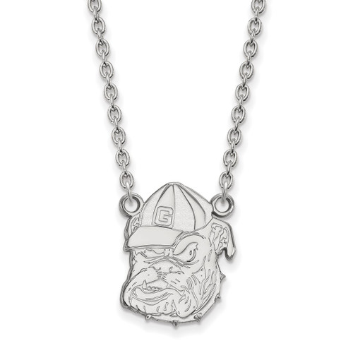 LogoArt University of Georgia Necklace - Sterling Silver Rhodium-Plated Bulldog Large Pendant 18 Inch, 15 mm Wide