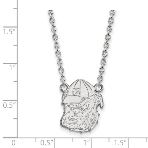 LogoArt University of Georgia Necklace - Sterling Silver Rhodium-Plated Bulldog Large Pendant 18 Inch, 15 mm Wide - View 2