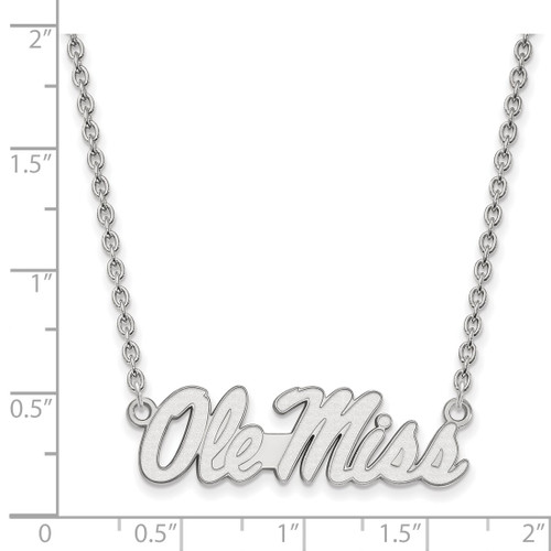LogoArt University of Mississippi Necklace - Sterling Silver Rhodium-Plated Ole Miss Large Pendant 18 Inch - View 2