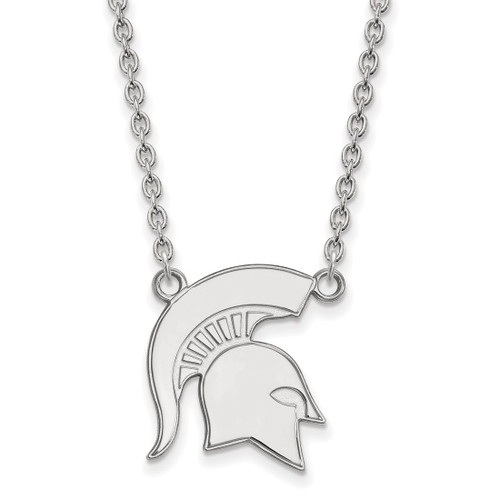 LogoArt Michigan State University Necklace - Sterling Silver Rhodium-Plated Spartan Large Pendant 18 Inch