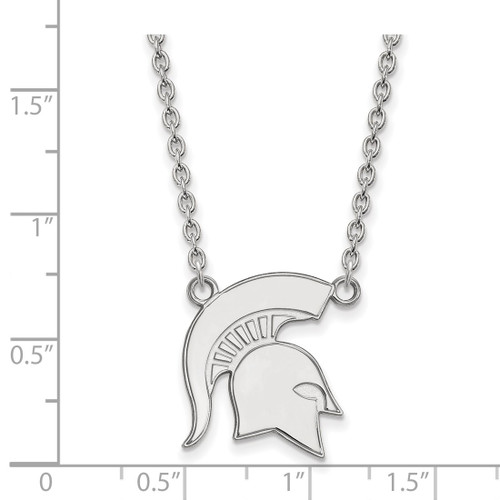 LogoArt Michigan State University Necklace - Sterling Silver Rhodium-Plated Spartan Large Pendant 18 Inch - View 2