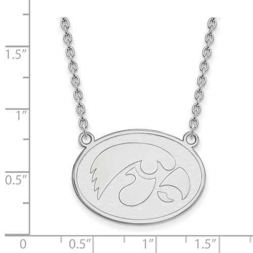 LogoArt University of Iowa Necklace - Sterling Silver Rhodium-Plated Hawk Large Oval Pendant 18 Inch - View 2