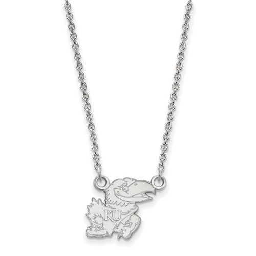 LogoArt University of Kansas Necklace - Sterling Silver Rhodium-Plated Jayhawk Small Pendant 18 Inch, 13 mm Wide - SS057UKS-18