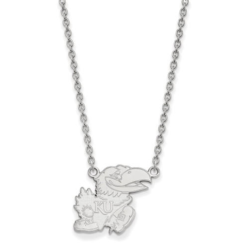 LogoArt University of Kansas Necklace - Sterling Silver Rhodium-Plated Jayhawk Large Pendant 18 Inch, 19 mm Wide - SS058UKS-18