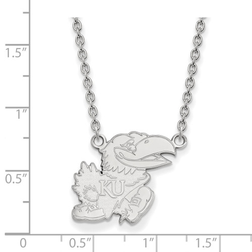 LogoArt University of Kansas Necklace - Sterling Silver Rhodium-Plated Jayhawk Large Pendant 18 Inch, 19 mm Wide - SS058UKS-18 - View 2