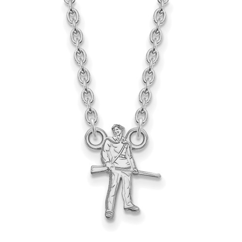 LogoArt West Virginia University Necklace - Sterling Silver Rhodium-Plated Mountaineer Large Pendant 18 Inch
