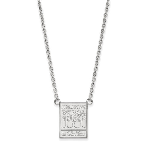 LogoArt University of Mississippi Necklace - Sterling Silver Rhodium-Plated The Grove at Ole Miss Large Pendant 18 Inch