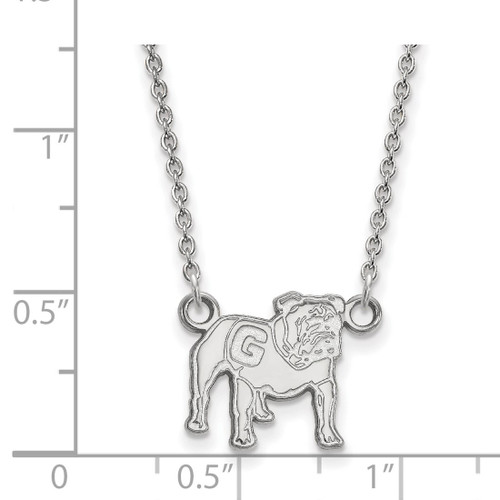 LogoArt University of Georgia Necklace - Sterling Silver Rhodium-Plated Bulldog Small Pendant 18 Inch, 12 mm Wide - View 2