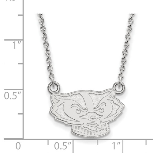 LogoArt University of Wisconsin Necklace - Sterling Silver Rhodium-Plated Badger Small Pendant 18 Inch, 19 mm Wide - View 2