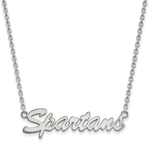 LogoArt Michigan State University Necklace - Sterling Silver Rhodium-Plated Spartans Script Medium Pendant 18 Inch