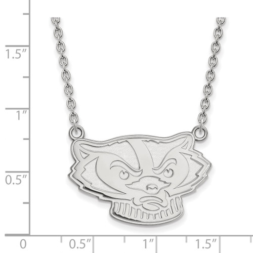 LogoArt University of Wisconsin Necklace - Sterling Silver Rhodium-Plated Badger Large Pendant 18 Inch, 28 mm Wide - View 2